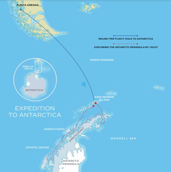 Маршрут тура «Антарктида на частной яхте »