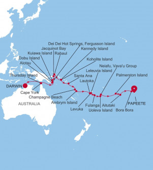 Маршрут круиза «Австралия, Папуа-Новая Гвинея, Соломоновы острова, Вануату, Тонга, Французская Полинезия и Острова Кука»