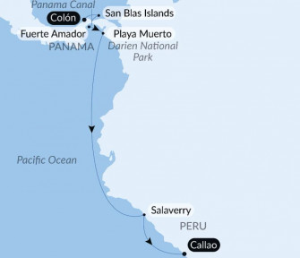 Маршрут круиза «От дикой красоты Панамы до берегов Перу»