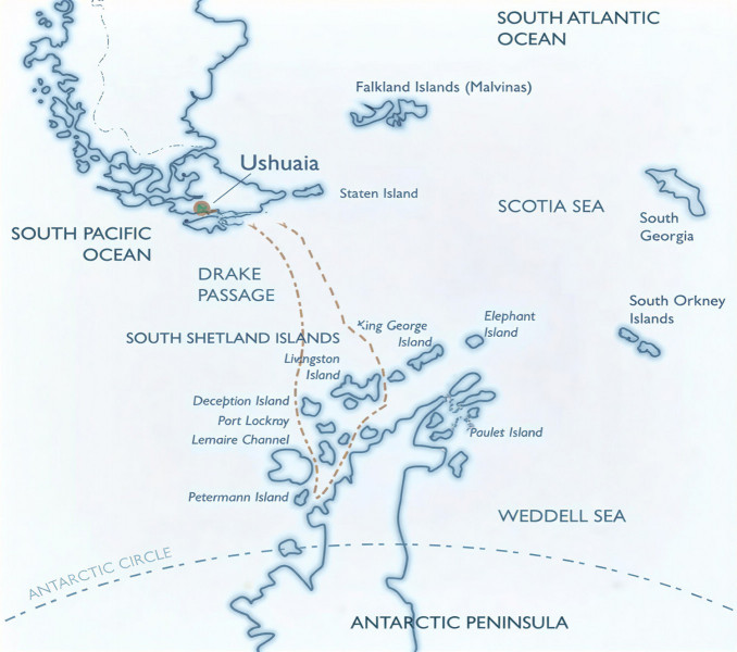 Маршрут тура «Бюджетный круиз в Антарктику»