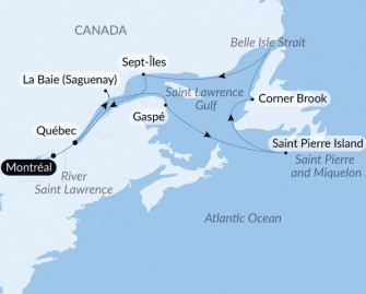Маршрут круиза «Река Святого Лаврентия посреди северной зимы»