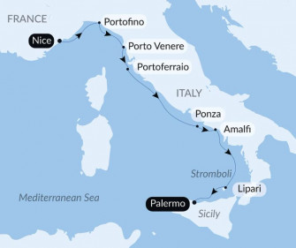 Маршрут круиза «Под парусом от Ривьеры до Сицилии»