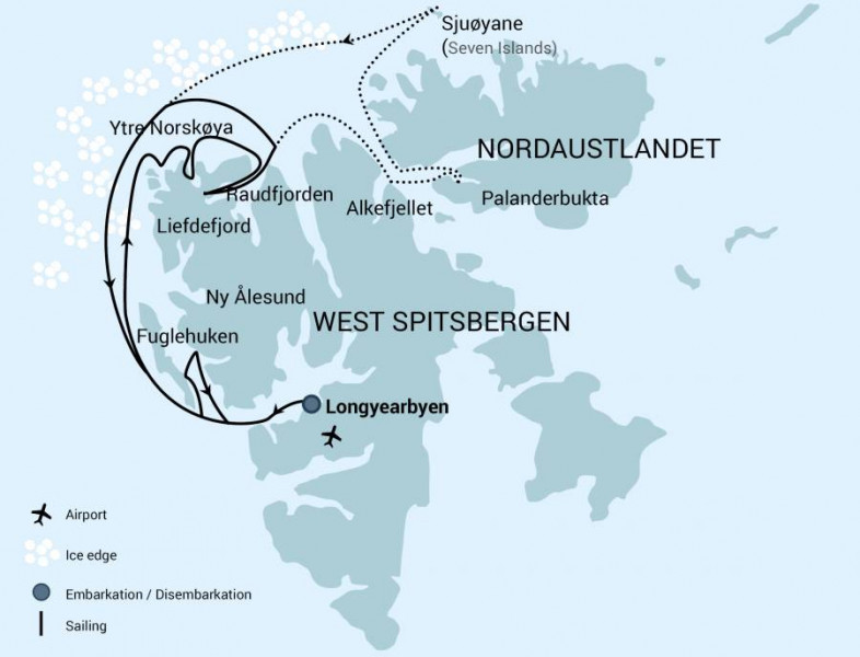 Маршрут тура «Северный Шпицберген»