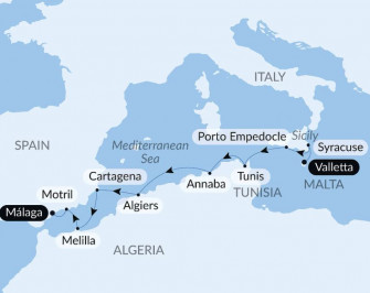 Маршрут круиза «Древние жемчужины Средиземноморья»
