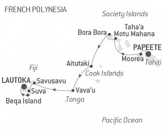 Маршрут круиза «Фиджи, Тонга, острова Кука и острова Сообщества»