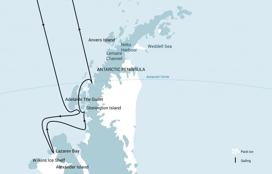 Маршрут тура «Пересечение Южного полярного круга»