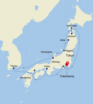 Маршрут круиза «Из Йокохамы в Токио»