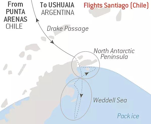 Маршрут тура «Императорские пингвины моря Уэделла»