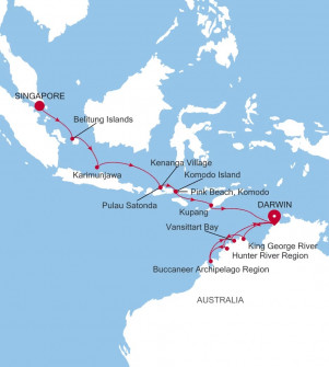 Маршрут круиза «Сингапур, Индонезия и Кимберли: Сингапур - Дарвин»
