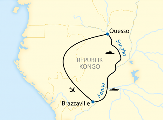 Маршрут тура «Экспедиционный тур «Круиз по бассейну реки Конго»»
