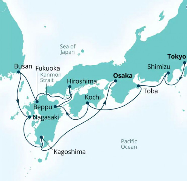 Маршрут тура «Круиз по Японии и Южной Корее»