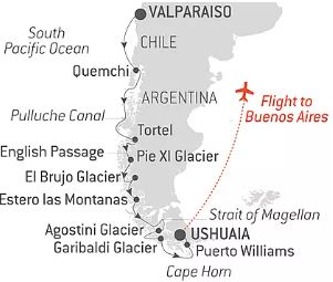 Маршрут круиза «Экспедиция по Чилийским фьордам»