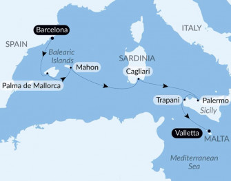 Маршрут круиза «Круиз по Средиземноморью: Сицилия, Сардиния и Майорка — с Smithsonian Journeys»