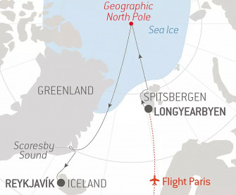 Маршрут круиза «ГЕОГРАФИЧЕСКИЙ СЕВЕРНЫЙ ПОЛЮС и Гренландия»