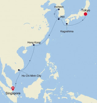 Маршрут круиза «Из Токио в Сингапур»