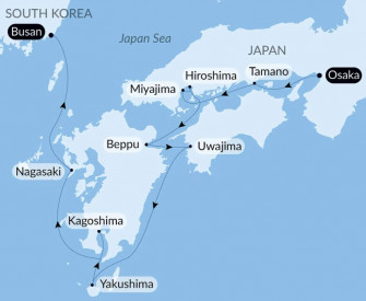 Маршрут круиза «Сокровища Японии»