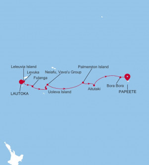 Маршрут круиза «Фиджи, Тонга, Острова Кука и Французская Полинезия»