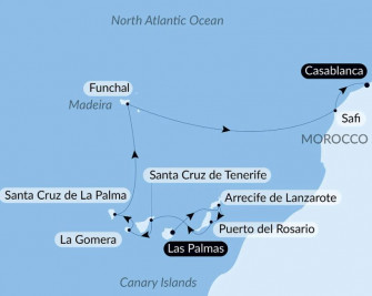 Маршрут круиза «Атлантическая одиссея от Канарских островов до берегов Марокко»