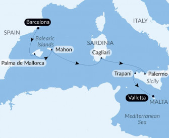 Маршрут круиза «Круиз по Средиземноморью: Сицилия, Сардиния и Майорка — с Smithsonian Journeys»