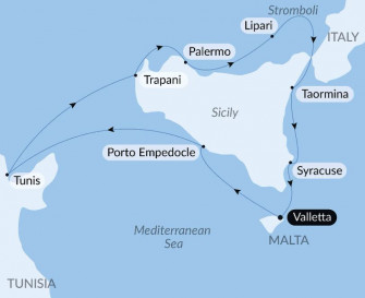 Маршрут круиза «Путешествие вокруг Сицилии с Smithsonian Journeys»