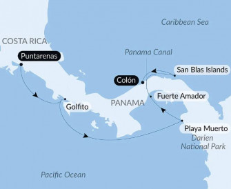 Маршрут круиза «Сокровища Центральной Америки и Панамский канал»