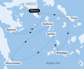 Маршрут круиза «Киклады под парусами Le Ponant»