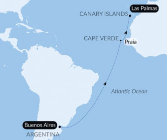 Маршрут круиза «Морской переход: Буэнос-Айрес - Лас-Пальмас-де-Гран-Канария»