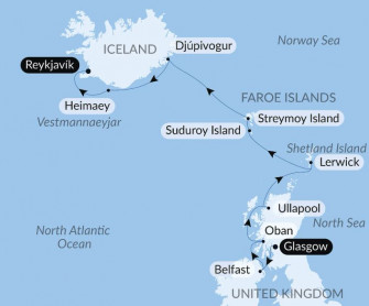 Маршрут круиза «Дикие земли Шотландии, Фарерских островов и Исландии»