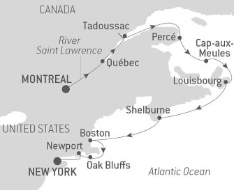 Маршрут круиза «От Квебека до Нью-Йорка: природа и города»