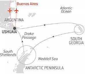 Маршрут круиза «Экспедиция к Южным землям»