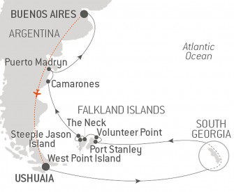 Маршрут круиза «Фолклендские острова, Южная Георгия и полуостров Вальдес»