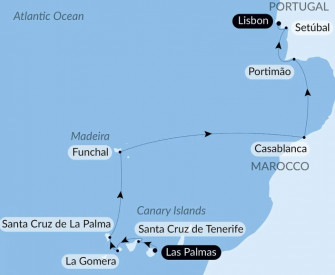 Маршрут круиза «Вулканические острова и исторические города Северной Атлантики»