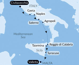 Маршрут круиза «Путешествие по югу Италии и Сицилии – со Smithsonian Journeys»