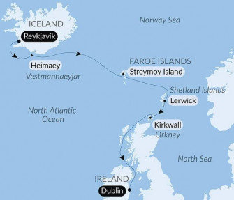 Маршрут круиза «Полное солнечное затмение: из Исландии в Ирландию»