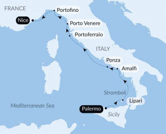 Маршрут круиза «Под парусом от Сицилии до Ривьеры»
