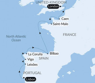 Маршрут круиза «Из Лиссабона в Лондон с Smithsonian Journeys»