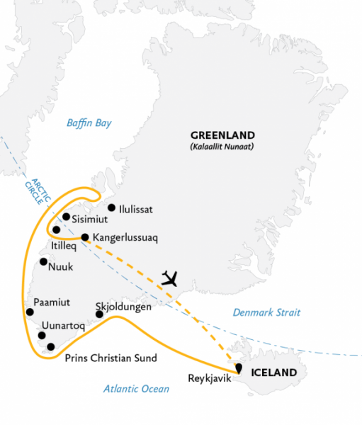 Маршрут тура «Круиз по Южной Гренландии»