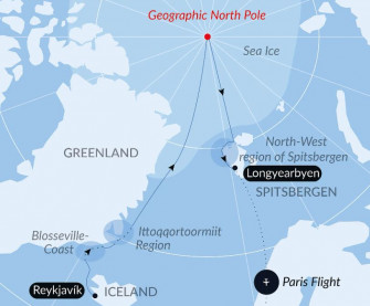 Маршрут круиза «Географический Северный полюс и восточное побережье Гренландии»