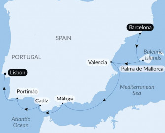 Маршрут круиза «Южная Испания и Португалия со Smithsonian Journeys»