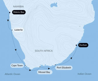 Маршрут круиза «Побережье Намибии и Южной Африки»