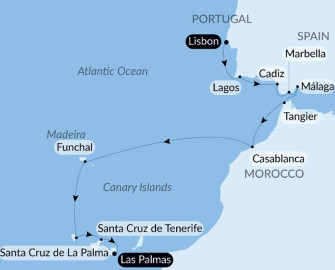 Маршрут круиза «Португалия, Испания, Марокко и Атлантические острова — с Smithsonian Journeys»