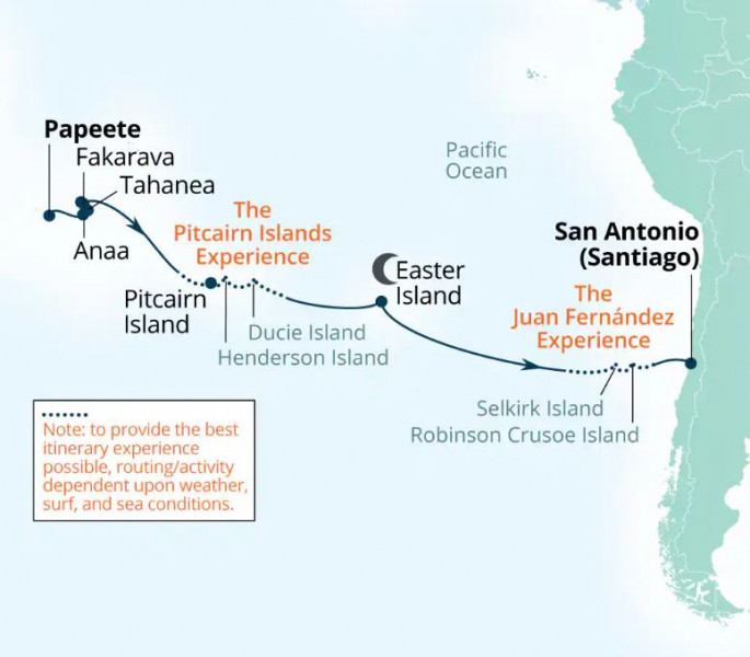 Маршрут тура «Острова Пасхи и Питкэрн: затерянные острова, статуи Моаи и мятежники»
