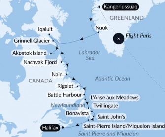 Маршрут круиза «Дикая природа: из Гренландии к восточному побережью Канады»