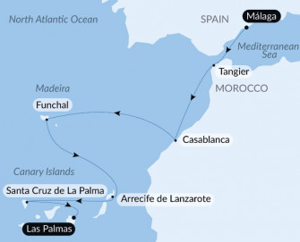Маршрут круиза «Атлантическая Одиссея: от Пиренейского полуострова до Канарских островов»