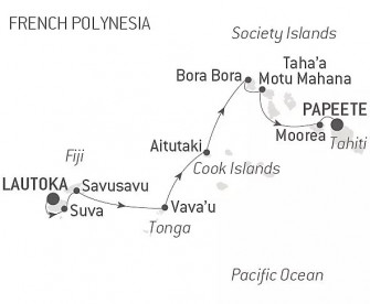 Маршрут круиза «Фиджи, Тонга, острова Кука и острова Сообщества»