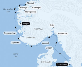 Маршрут круиза «Скандинавские города и норвежские фьорды»