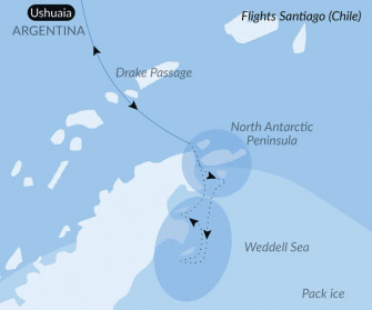 Маршрут круиза «Императорские пингвины моря Уэдделла»