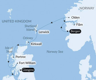 Маршрут круиза «Путешествие по Шотландским островам и норвежским фьордам – с Smithsonian Journeys»
