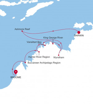 Маршрут круиза «Кимберли: Дарвин - Брум»