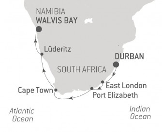 Маршрут круиза «ЮАР и Намибия: вокруг мыса Доброй Надежды — с Smithsonian Journeys»